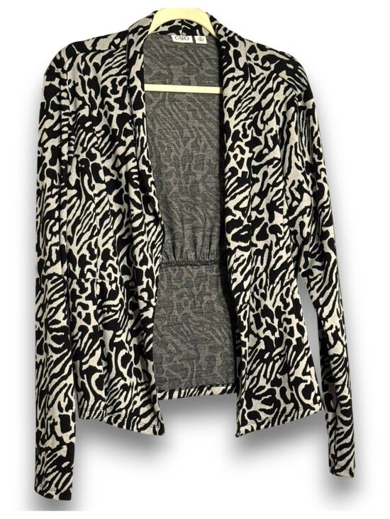 Cato Tops - Cato Women’s Size XL Open Front Jacket Animal Abstract Print Black White Knit Bl